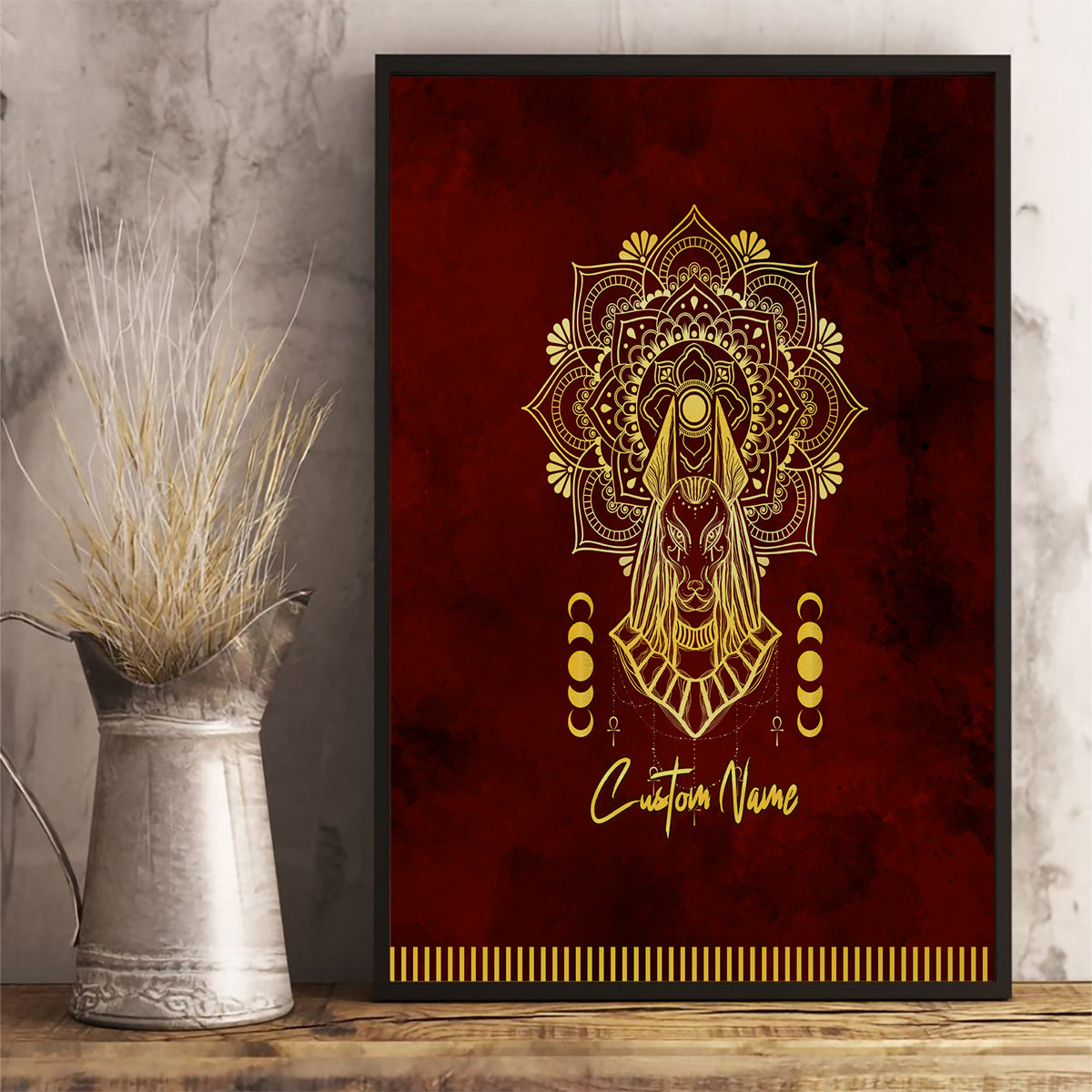 Personalized Anubis Canvas Wall Art Ancient Egyptian Pattern In Red - Wonder Print Shop