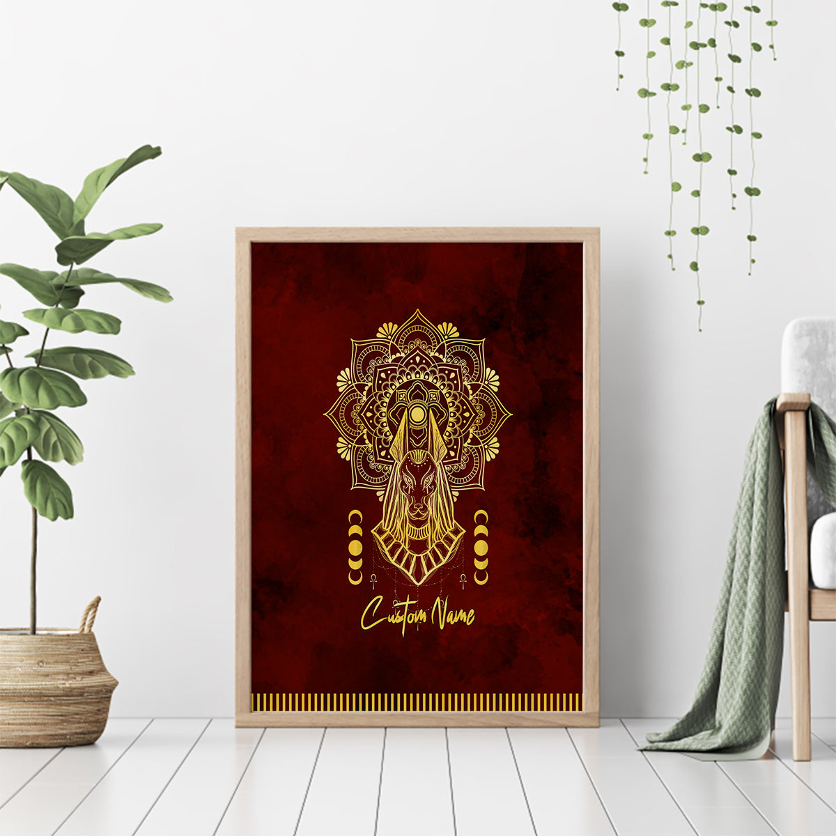 Personalized Anubis Canvas Wall Art Ancient Egyptian Pattern In Red - Wonder Print Shop