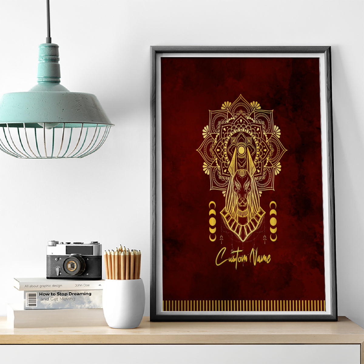 Personalized Anubis Canvas Wall Art Ancient Egyptian Pattern In Red - Wonder Print Shop