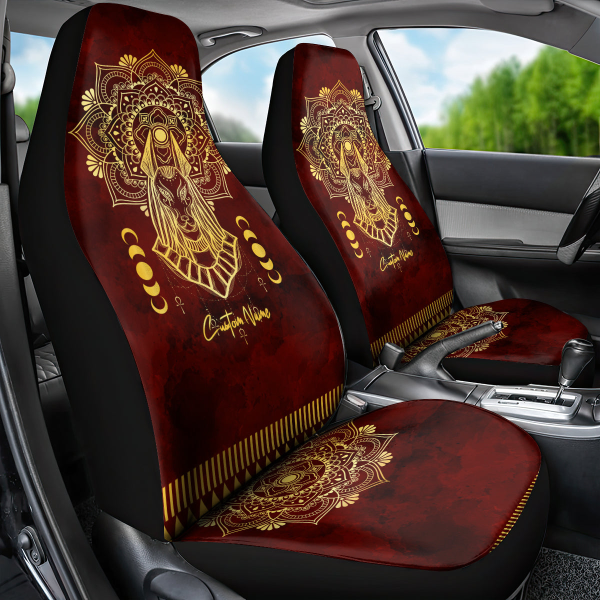 Personalized Anubis Car Seat Cover Ancient Egyptian Pattern In Red - Wonder Print Shop
