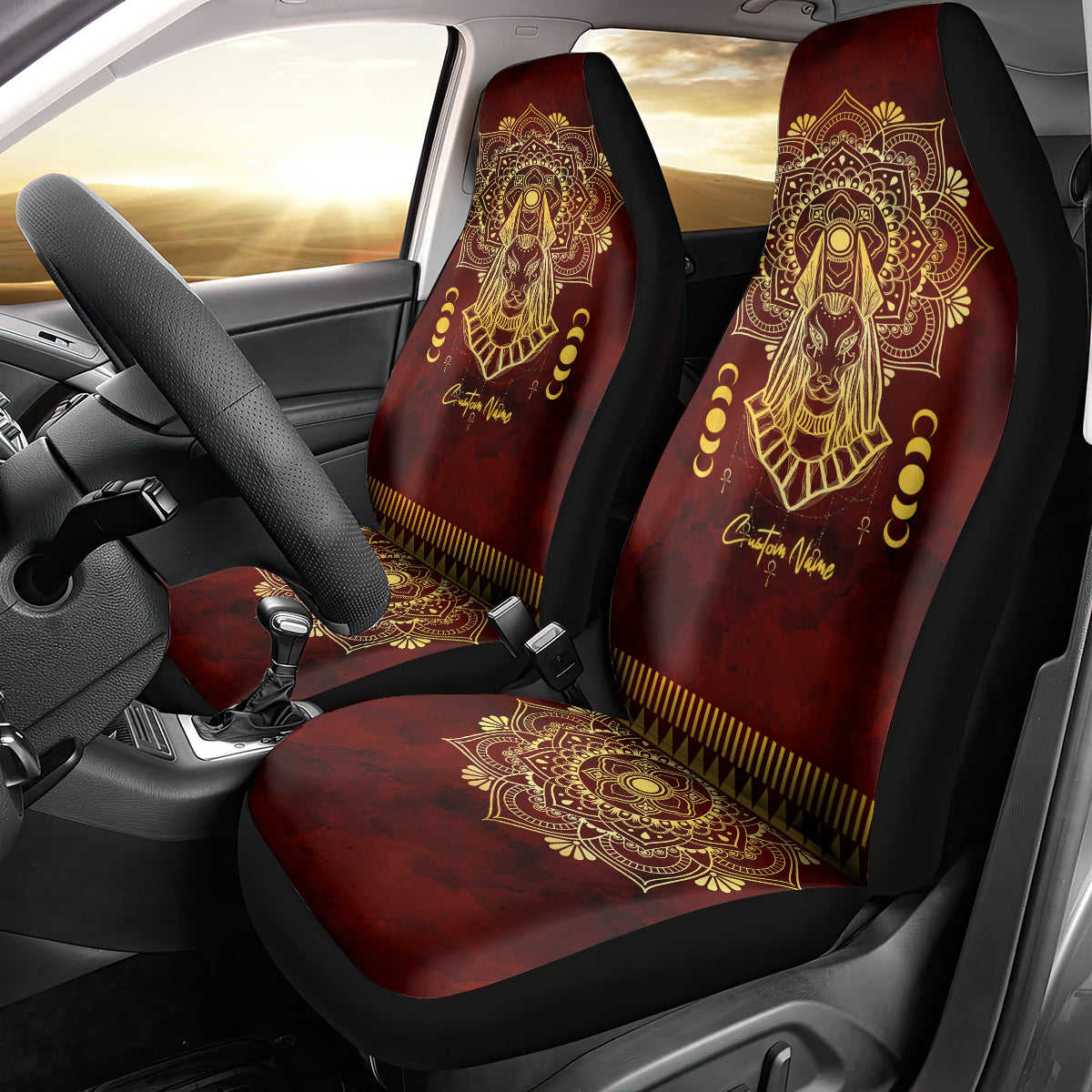 Personalized Anubis Car Seat Cover Ancient Egyptian Pattern In Red - Wonder Print Shop