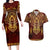 Personalized Anubis Couples Matching Long Sleeve Bodycon Dress and Hawaiian Shirt Ancient Egyptian Pattern In Red