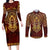 Personalized Anubis Couples Matching Long Sleeve Bodycon Dress and Long Sleeve Button Shirt Ancient Egyptian Pattern In Red