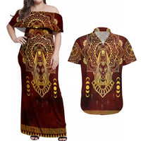Personalized Anubis Couples Matching Off Shoulder Maxi Dress and Hawaiian Shirt Ancient Egyptian Pattern In Red - Wonder Print Shop