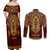Personalized Anubis Couples Matching Off Shoulder Maxi Dress and Long Sleeve Button Shirt Ancient Egyptian Pattern In Red