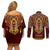 Personalized Anubis Couples Matching Off Shoulder Short Dress and Long Sleeve Button Shirt Ancient Egyptian Pattern In Red