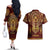 Personalized Anubis Couples Matching Off The Shoulder Long Sleeve Dress and Hawaiian Shirt Ancient Egyptian Pattern In Red