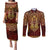 Personalized Anubis Couples Matching Puletasi and Long Sleeve Button Shirt Ancient Egyptian Pattern In Red - Wonder Print Shop
