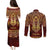 Personalized Anubis Couples Matching Puletasi and Long Sleeve Button Shirt Ancient Egyptian Pattern In Red - Wonder Print Shop