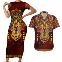 Personalized Anubis Couples Matching Short Sleeve Bodycon Dress and Hawaiian Shirt Ancient Egyptian Pattern In Red - Wonder Print Shop