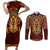 Personalized Anubis Couples Matching Short Sleeve Bodycon Dress and Long Sleeve Button Shirt Ancient Egyptian Pattern In Red - Wonder Print Shop