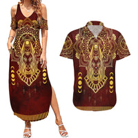 Personalized Anubis Couples Matching Summer Maxi Dress and Hawaiian Shirt Ancient Egyptian Pattern In Red - Wonder Print Shop