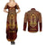Personalized Anubis Couples Matching Summer Maxi Dress and Long Sleeve Button Shirt Ancient Egyptian Pattern In Red - Wonder Print Shop