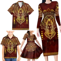 Personalized Anubis Family Matching Long Sleeve Bodycon Dress and Hawaiian Shirt Ancient Egyptian Pattern In Red - Wonder Print Shop
