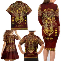 Personalized Anubis Family Matching Long Sleeve Bodycon Dress and Hawaiian Shirt Ancient Egyptian Pattern In Red - Wonder Print Shop