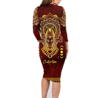 Personalized Anubis Family Matching Long Sleeve Bodycon Dress and Hawaiian Shirt Ancient Egyptian Pattern In Red - Wonder Print Shop