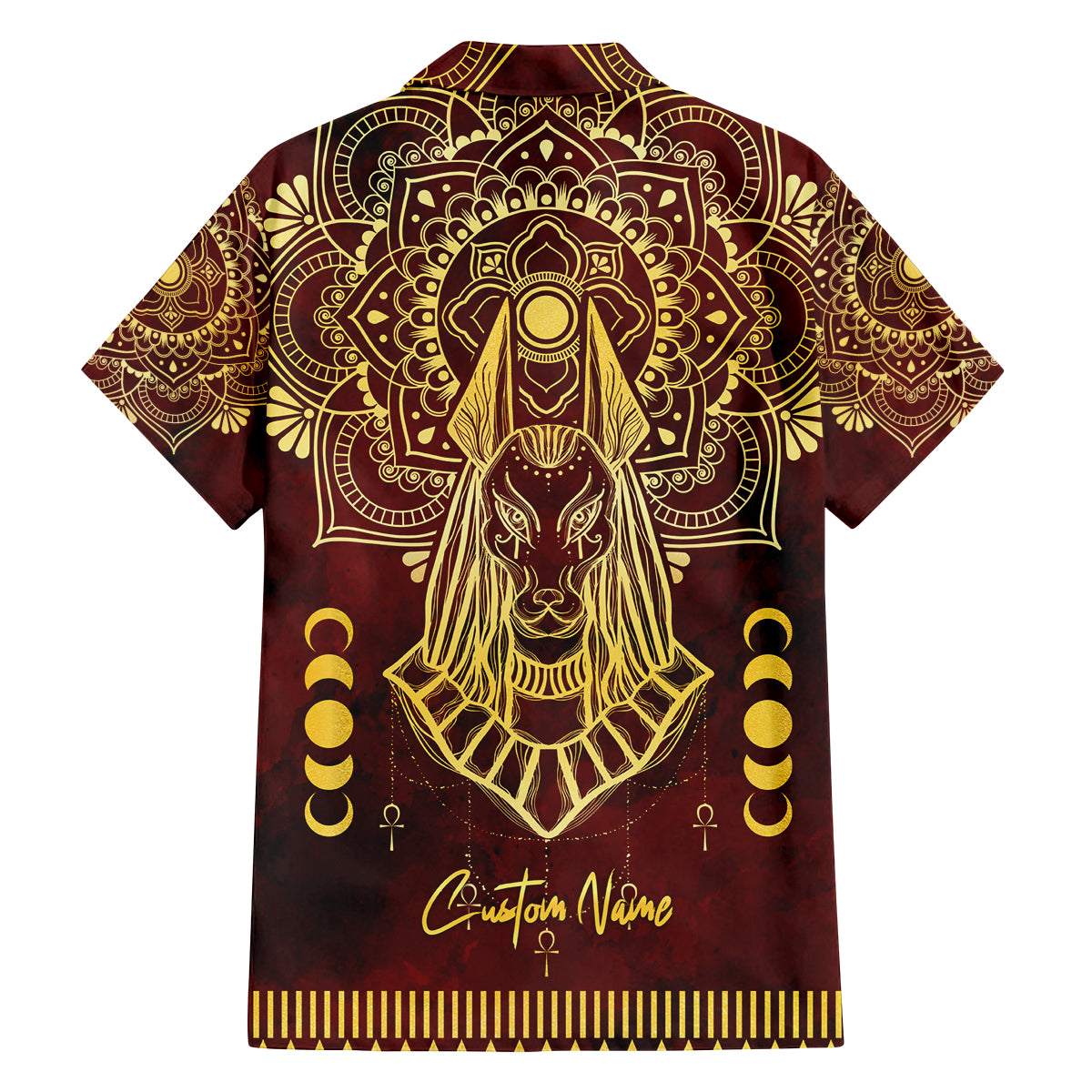 Personalized Anubis Family Matching Off Shoulder Long Sleeve Dress and Hawaiian Shirt Ancient Egyptian Pattern In Red - Wonder Print Shop