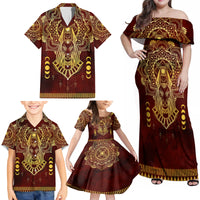 Personalized Anubis Family Matching Off Shoulder Maxi Dress and Hawaiian Shirt Ancient Egyptian Pattern In Red - Wonder Print Shop