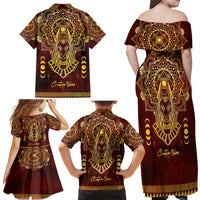 Personalized Anubis Family Matching Off Shoulder Maxi Dress and Hawaiian Shirt Ancient Egyptian Pattern In Red - Wonder Print Shop