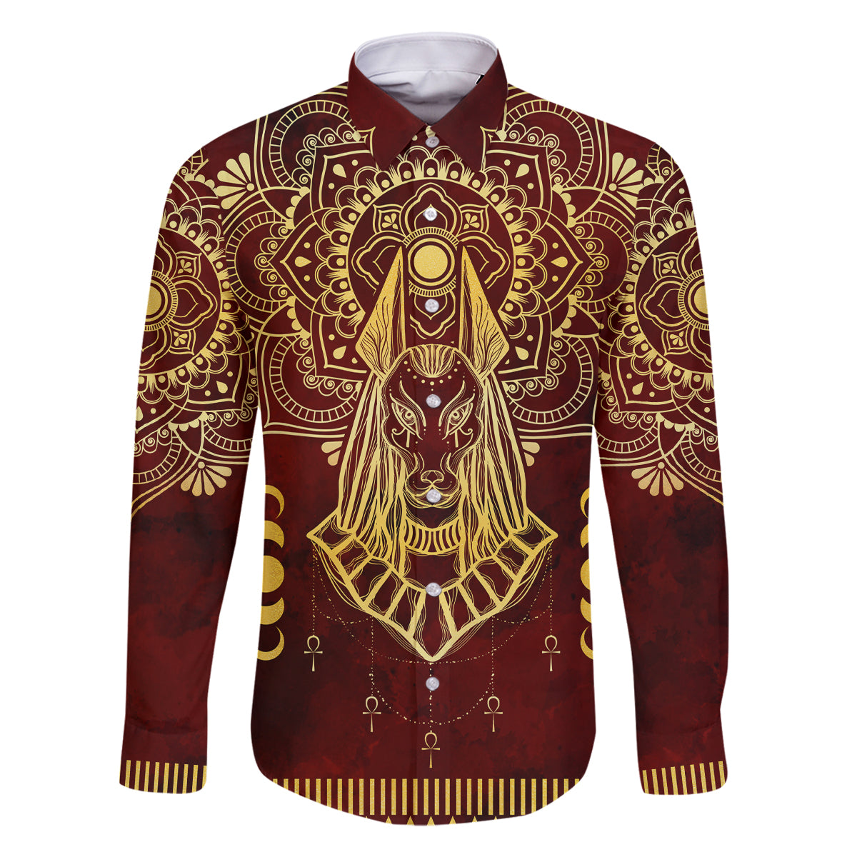 Personalized Anubis Family Matching Off Shoulder Maxi Dress and Hawaiian Shirt Ancient Egyptian Pattern In Red - Wonder Print Shop