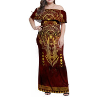 Personalized Anubis Family Matching Off Shoulder Maxi Dress and Hawaiian Shirt Ancient Egyptian Pattern In Red - Wonder Print Shop