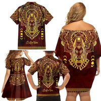 Personalized Anubis Family Matching Off Shoulder Short Dress and Hawaiian Shirt Ancient Egyptian Pattern In Red - Wonder Print Shop