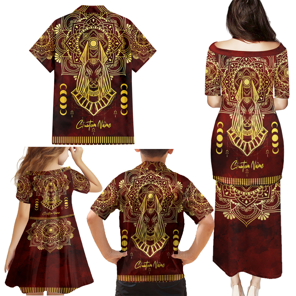 Personalized Anubis Family Matching Puletasi and Hawaiian Shirt Ancient Egyptian Pattern In Red - Wonder Print Shop