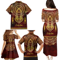 Personalized Anubis Family Matching Puletasi and Hawaiian Shirt Ancient Egyptian Pattern In Red - Wonder Print Shop