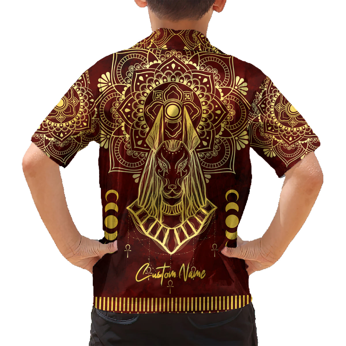 Personalized Anubis Family Matching Short Sleeve Bodycon Dress and Hawaiian Shirt Ancient Egyptian Pattern In Red - Wonder Print Shop