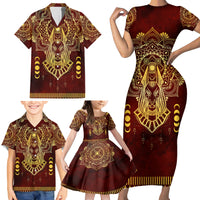 Personalized Anubis Family Matching Short Sleeve Bodycon Dress and Hawaiian Shirt Ancient Egyptian Pattern In Red - Wonder Print Shop