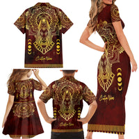 Personalized Anubis Family Matching Short Sleeve Bodycon Dress and Hawaiian Shirt Ancient Egyptian Pattern In Red - Wonder Print Shop