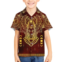 Personalized Anubis Family Matching Short Sleeve Bodycon Dress and Hawaiian Shirt Ancient Egyptian Pattern In Red - Wonder Print Shop