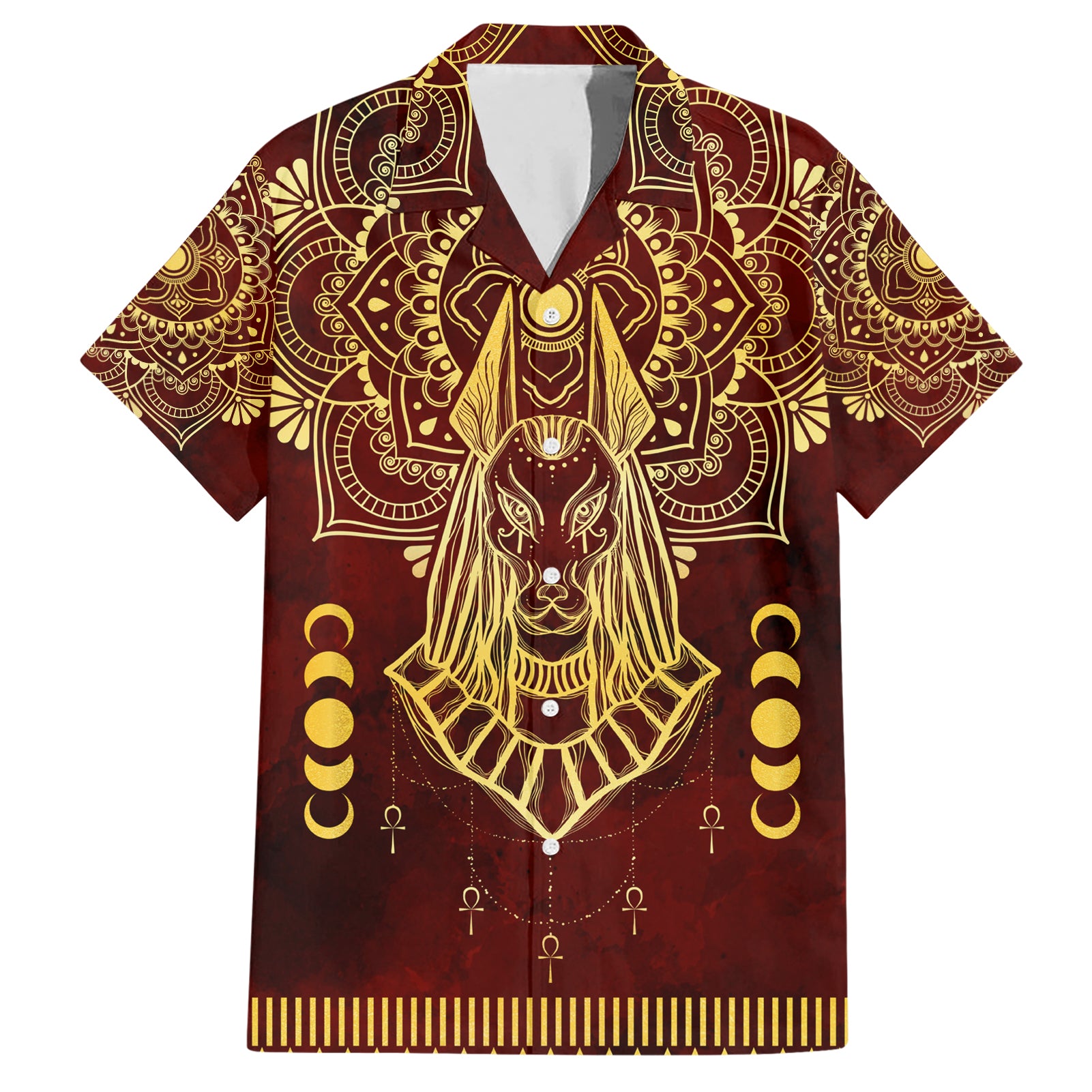 Personalized Anubis Hawaiian Shirt Ancient Egyptian Pattern In Red