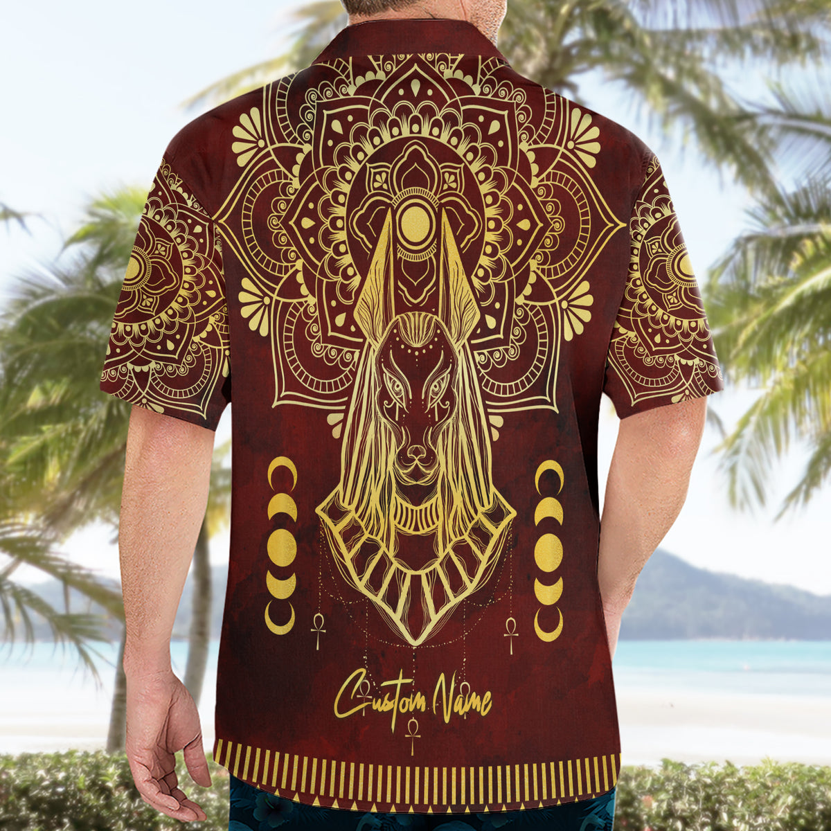 Personalized Anubis Hawaiian Shirt Ancient Egyptian Pattern In Red - Wonder Print Shop