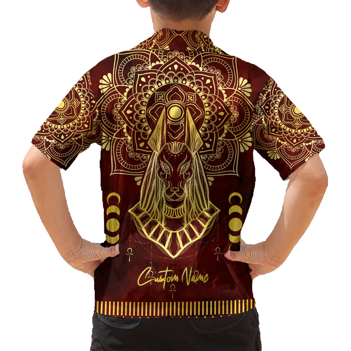 Personalized Anubis Kid Hawaiian Shirt Ancient Egyptian Pattern In Red - Wonder Print Shop
