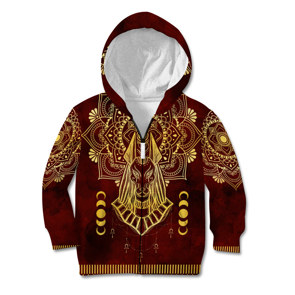 Personalized Anubis Kid Hoodie Ancient Egyptian Pattern In Red - Wonder Print Shop