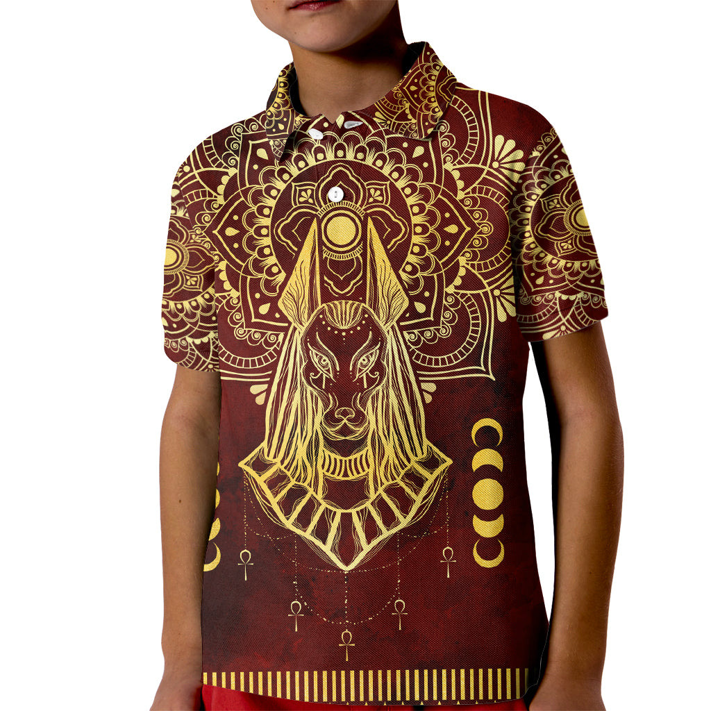 Personalized Anubis Kid Polo Shirt Ancient Egyptian Pattern In Red