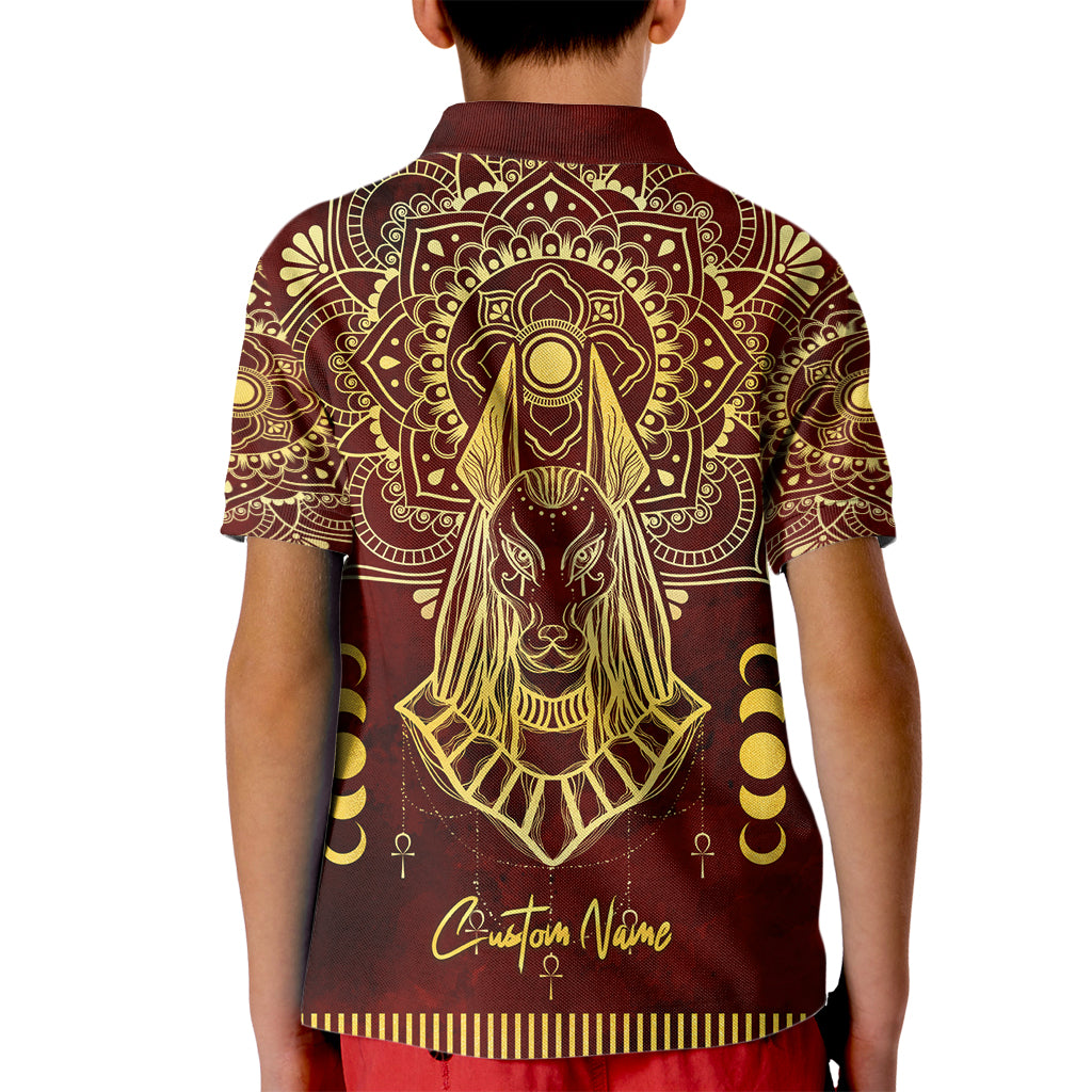 Personalized Anubis Kid Polo Shirt Ancient Egyptian Pattern In Red - Wonder Print Shop