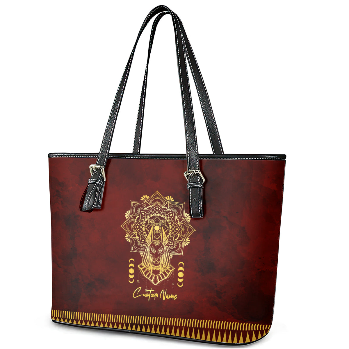 Personalized Anubis Leather Tote Bag Ancient Egyptian Pattern In Red - Wonder Print Shop