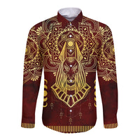 Personalized Anubis Long Sleeve Button Shirt Ancient Egyptian Pattern In Red - Wonder Print Shop