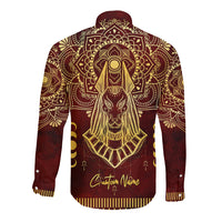 Personalized Anubis Long Sleeve Button Shirt Ancient Egyptian Pattern In Red - Wonder Print Shop