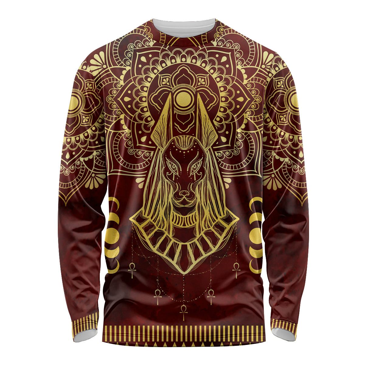 Personalized Anubis Long Sleeve Shirt Ancient Egyptian Pattern In Red - Wonder Print Shop