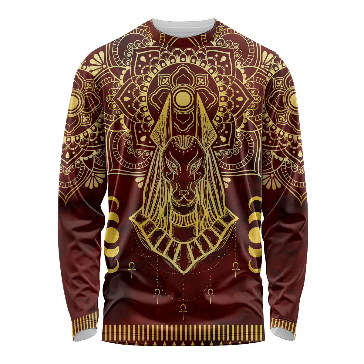 Personalized Anubis Long Sleeve Shirt Ancient Egyptian Pattern In Red