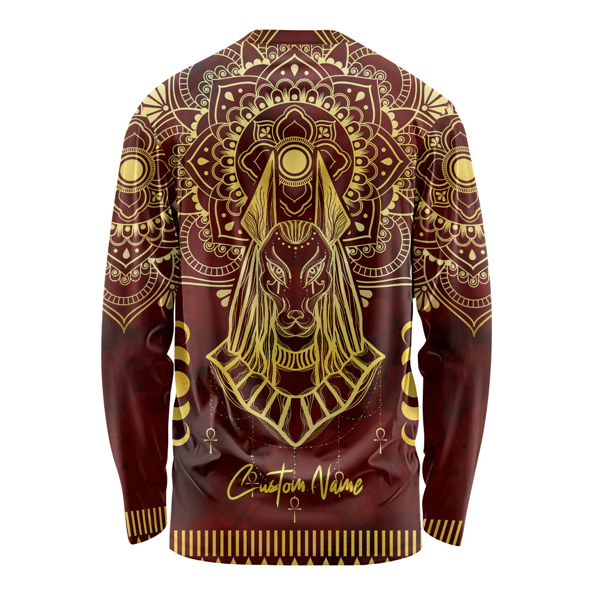 Personalized Anubis Long Sleeve Shirt Ancient Egyptian Pattern In Red - Wonder Print Shop