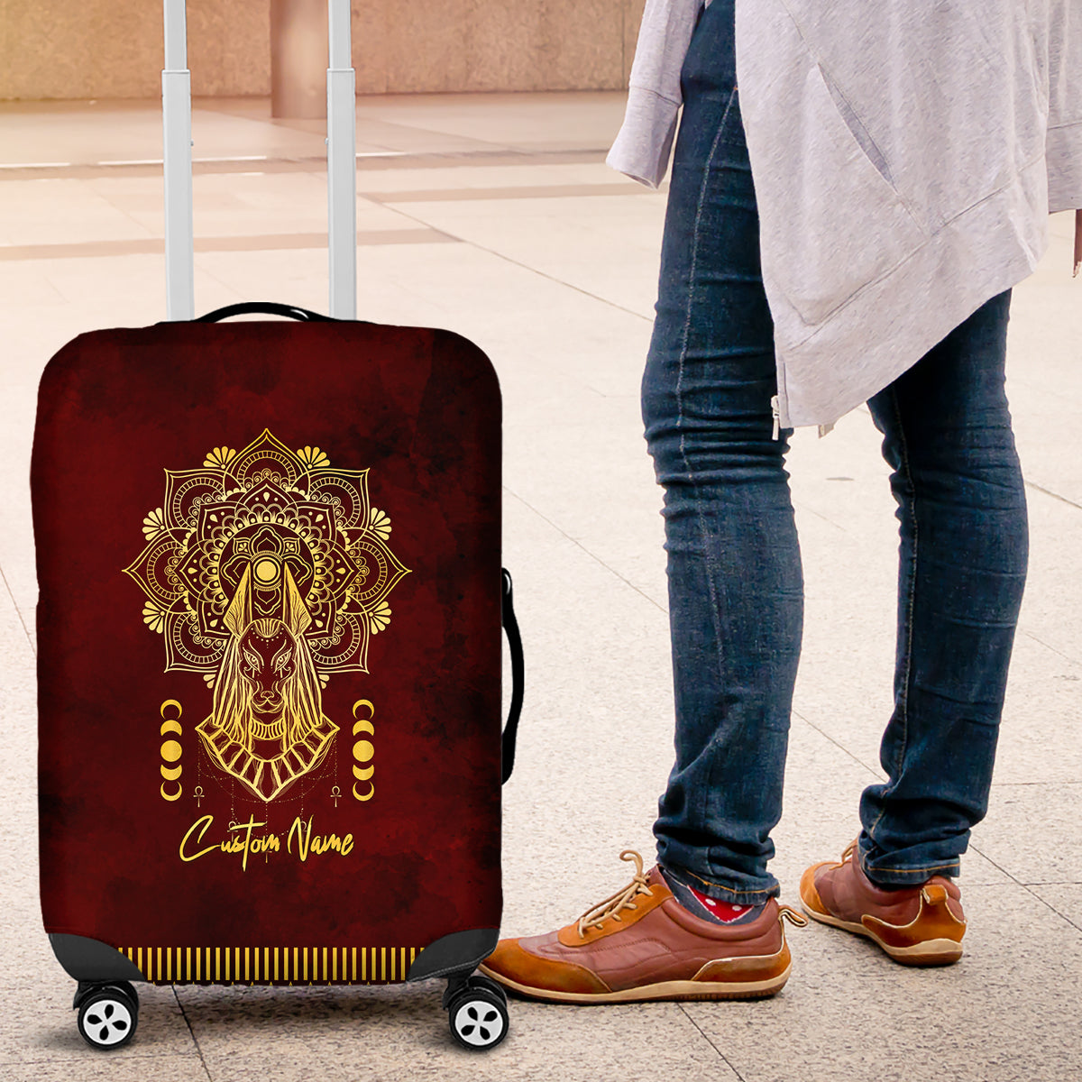 Personalized Anubis Luggage Cover Ancient Egyptian Pattern In Red - Wonder Print Shop