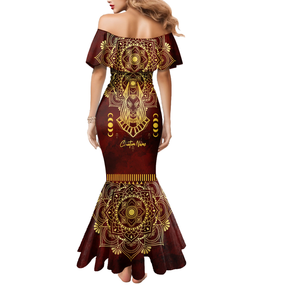 Personalized Anubis Mermaid Dress Ancient Egyptian Pattern In Red - Wonder Print Shop