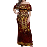 Personalized Anubis Off Shoulder Maxi Dress Ancient Egyptian Pattern In Red - Wonder Print Shop