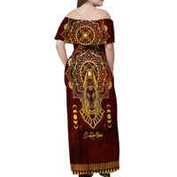 Personalized Anubis Off Shoulder Maxi Dress Ancient Egyptian Pattern In Red - Wonder Print Shop