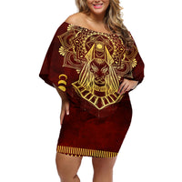 Personalized Anubis Off Shoulder Short Dress Ancient Egyptian Pattern In Red - Wonder Print Shop