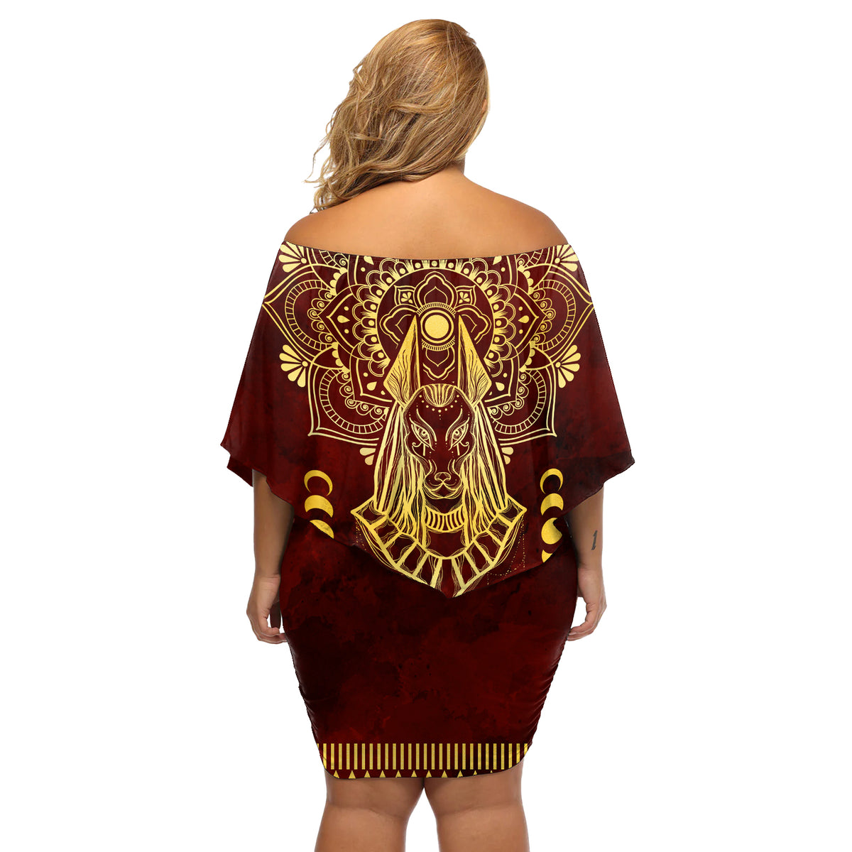 Personalized Anubis Off Shoulder Short Dress Ancient Egyptian Pattern In Red - Wonder Print Shop